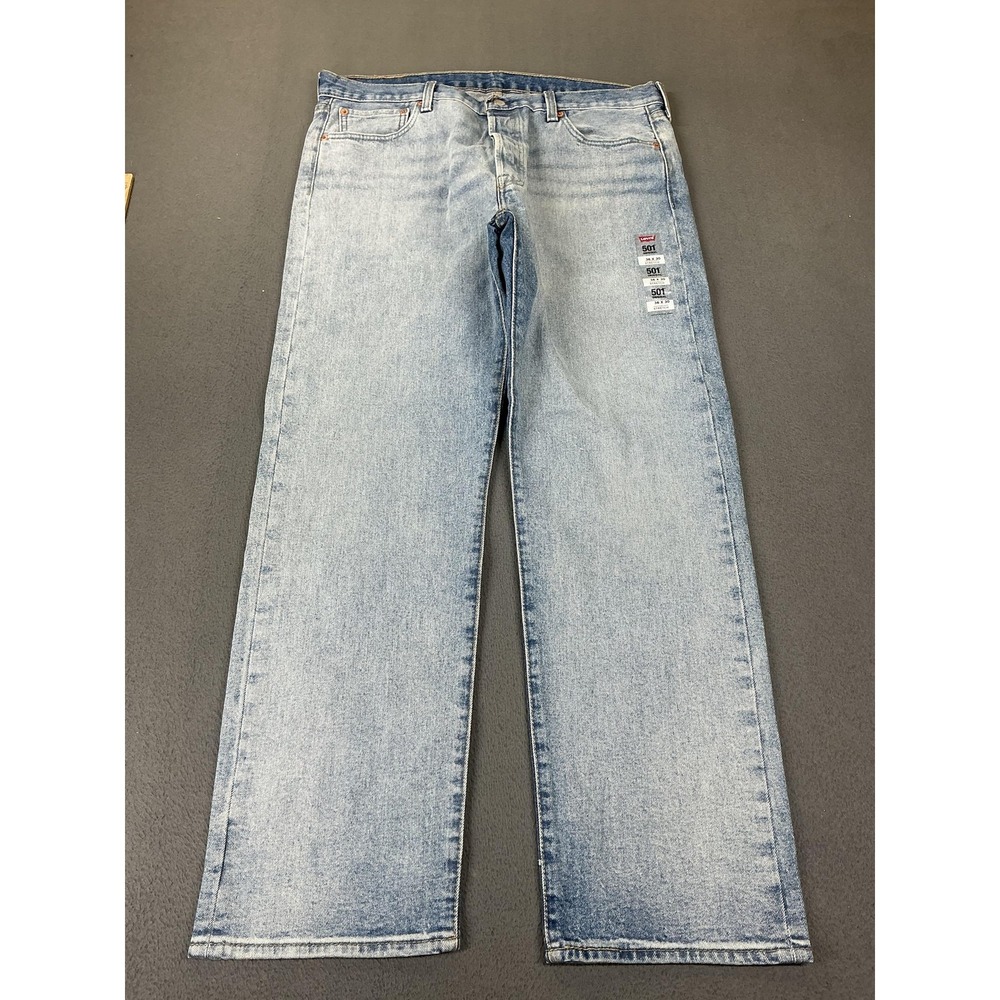 Levis 501‎ Original Jeans Mens 36x30 Light Wash Blue Straight Stretch Denim